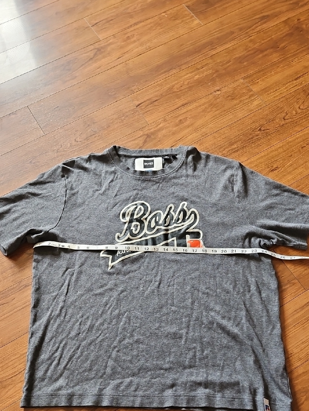 Boss Heather Gray Logo Crew Tee with Script Patch